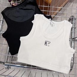 高級デザイナーレディースTシャツ夏の女性トップスティークロップトップ刺繍セクシーセクシーな黒いタンクトップカジュアルノースリーブバックレストップシャツソリッドカラーベスト