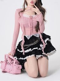 Skirts Black Japanese Kawaii Lolita Women Warm Winter Corduroy Korean Cake Skirt Female Lace Casual Cute Party Mini 2024