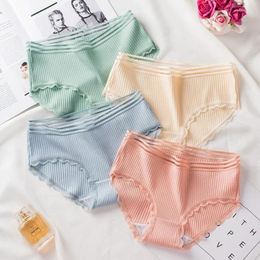 Women's Panties Sexy Low Waist Lace Ruffle Briefs Solid Colour Stretch Underpants Breathable Intimates Lingerie Women Underwear