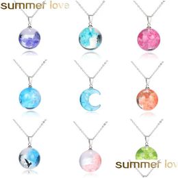 Pendant Necklaces Creative Handmade Blue Sky White Cloud Moon Pendant Necklace Women Resin Ball Stainless Steel Transparent Dhgarden Dhcuo