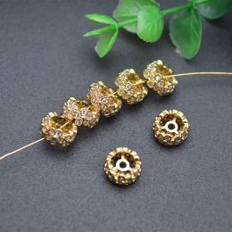 Beads 5x9mm Gold Plating Spacer Beads CZ Paved Barrel Flower Shape Bead Cap Jewellery Necklace Bracelet Making Parts