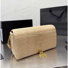 2024SS Borsa di design alla moda Borsa a Y Borsa di paglia Borsa a tracolla Nuova borsa a mano Trapuntatura geometrica Borsa Gaby elegante Busta con patta Cena Festa Borsa piccola quadrata