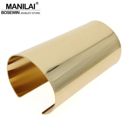 Bangles MANILAI Simple Design Smooth Big Bracelet For Women Statement Jewelry Femme T Show Accessories Alloy Cuff Bangle Manchette Large