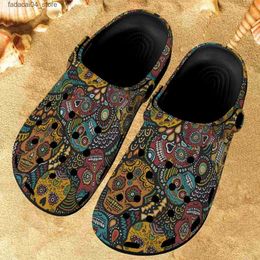 Slippers Gothic Skull Pattern Summer Unisex Clogs Lightweight Outdoor Sandals Breathable Anti-slip Bathroom Slippers Couple Slides Woman Q240221