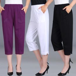 Capris 2023 Summer Women's Capris Pants Women Plus Size 4XL Loose Casual Elastic Waist Middle Pants Woman Pure Cotton Clothing