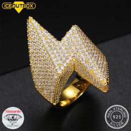 Rings New Design Lightning S925 Moissanite Rings For Women Men Iced Out Finger Charms Real Gold Plated Prong Setting Hip Hop Jewellery