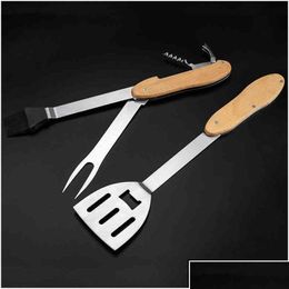 Other Kitchen Tools Mtifunction Stainless Steel Bbq Set Barbecue Shovel Oil Brush Fork Bottle Opener Compact Portable Splittable Dur Dhrdk