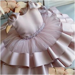 Girls Dresses Born Baby Bownot Dress 1 Year 2Nd Birthday Tutu Christening Gown Baptism Clothes Infant Party Wear Drop Delivery Kids Ma Ot73E