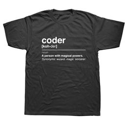 Men's T-Shirts Coder A Person With Magic Power Programmer Mens T-shirt Customized Short Sleeves Fun CodeWeb Programmer Dad T-shirt J240219