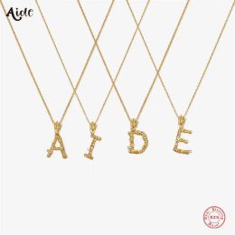 Necklaces Aide 925 Sterling Silver Zircon AZ Alphabet Pendant Chain Necklace For Woman Elegant Initial Name Letter Necklace Jewellery Gift