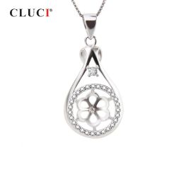 Pendants CLUCI 925 Sterling Silver Pearl Pendant Mounting for Jewellery Making Water Drop Shape Charms Pendant Women Jewellery SP061SB