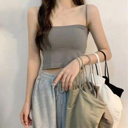 Camisoles & Tanks One Piece Female Camisole Fixed Cup Crop Top Short Bra Solid Tank Wireless Suspended Underwear Slim With Chest Pads