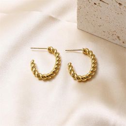 Stud Earrings Hip Hop 1Pair Inoxidable Stainless Steel Twist C-shaped 18K Gold Plated For Women Men Jewelry