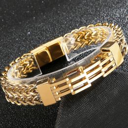 Bracelets Gold Plated Stainless Steel Bracelet Men 11MM Link Chain Men's On Hand Bands Bracelets Male Jewellery Iron Mannen Armband