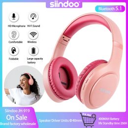 Headphones Siindoo JH919 Wireless Bluetooth Headphones Pink Foldable Stereo Earphones Super Bass Noise Reduction Mic For Laptop PC TV