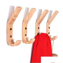 Hooks Rails Natural Wooden Coat Hook Study Wall Mounted Clothes Scarf Hat Bag Storage Hanger For Home Living Room Drop Delivery Ga Dhle9