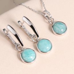Sets 2023 new simple amazonite Jewellery set earring pendant natural gemstone fine Jewellery for women wife office lady daily wear gift