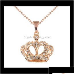 Pendant Necklaces Pendants Drop Delivery 2021 Fashion Gold Plated Crystal Pendant Necklace Rhinestone Crown Wedding Jewelry Bride Wome Dhi0K