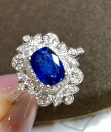 Cluster Rings LR Blue Sapphire Ring 1.42ct Real Pure 18 K Natural Unheat Royal Gemstone Diamonds Stone Female