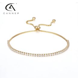 Bangles CANNER 18K Gold Plated Adjustable Diamond Chain Tennis Bracelet For Women 925 Sterling Silver Handmade Luxury Bracelets Jewellery