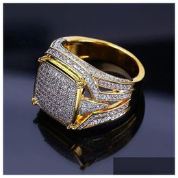 Cluster Rings 18K Gold Square Diamond Ring Champion Motorbike Hip Hop Rings For Men Fashion Jewellery Will And Drop Delivery Jewellery Ri Dhisv