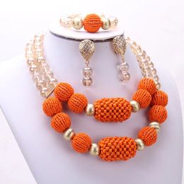 Dudo Balls Jewelry Set Orange Bridal Necklace Set Jewellery African Beads For Nigerian Weddings