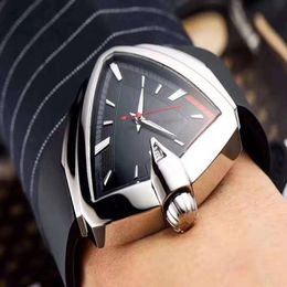 Topfashion personality men watch triangle surface PVD coating automatic 2824 carved movement sapphire dial transparent back rubber180V