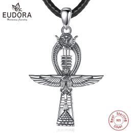 Pendants Eudora 925 Sterling Silver Ankh Cross Necklace for Women Man Eagle Scarab Eye Of Horus Amulet Pendant Egyptian Jewellery Fine Gift