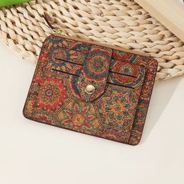 10pcs Card Holder Women Men Retro Cork National Printing Multifunctional Short Wallet Mix Colour