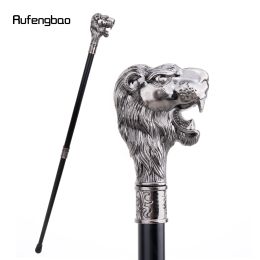 Sliver Lion Head with Moustache Walking Cane Fashion Decorative Walking Stick Gentleman Elegant Cosplay Cane Knob Crosier 93cm