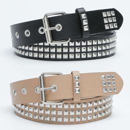 Style Punk Studded PU Leather Belt Waistband Jeans Rivet Square Buckle Waist Retro Casual Fashion Cool Belts For Men Women Man's