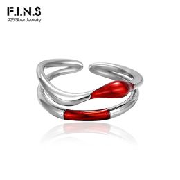 Rings F.I.N.S Korean S925 Sterling Silver Gold Double Layer Line Drop Oil Open Adjustable Ring for Women Finger Minimalist Fine Jewel
