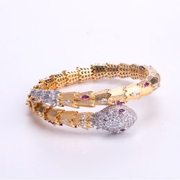 European and American Gold Plated Two tone Set Zircon Full Diamond Snake Bracelet Elastic Single Loop Snake Bangle Jewellery Hiphop Rock Punk Accessories