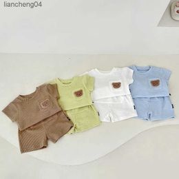 Clothing Sets Newborn Baby Summer Solid Solor Set Girl Cute Bear Embroidery Pocket Short Sleeves Tops + Boy Cotton Soft Shorts 2pc Suit