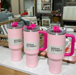 Flamingo PINK Parade 1:1 With Logo 40oz Stainless Steel Adventure H2.0 Tumblers Cups with handle lid straws Travel Car mugs insulated drinking water bottles