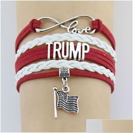 Charm Bracelets Charm Bracelets 10Pc/Lot Infinity Love Bethe Change Trump Flag Charms Bangles Leather Braid Wrap Bracelet Men Women Fa Dhetf