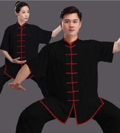 New Chinese Traditional Men Women Short Sleeve Kung Fu Suit Casual Outdoor Sport Clothing Unisex Tai chi Wushu Uniform Jacket Pants Sets