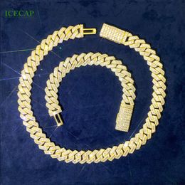 Colar de pulseira fina 15 mm banhado a ouro baguette redondo conjunto de joias de moissanite hip-hop correntes cubanas