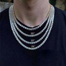 Cuban Necklace Bling Rapper Jewellery Luxury Fashion Custom Cadenas Cuban Link Crystal Zircon 4mm Tennis Necklace Chain