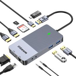 Qgeem 11-in-One Type-C Docking Station DisplayLink Triple Display USB Hub Dl3900