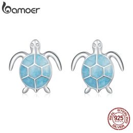 Earrings Bamoer 925 Sterling Silver Cute Mini Sea Turtle Stud Earrings Purple Zircon Animal Sea Ear Stud for Women Exquisite Jewellery Gift