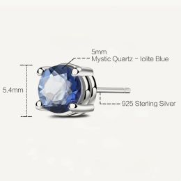 Earrings GEM'S BALLET 5mm Natural Iolite Blue Mystic Quartz Gemstone Stud Earrings Real 925 Sterling Silver Fine Jewellery For Women Gift