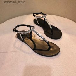 Slippers 2024 NEW Summer Women Beach Sandals Lady Shining Diamond Shoes Mujer Original Design Boho T-strap Flops Slipper Femal Plus Size Q240221
