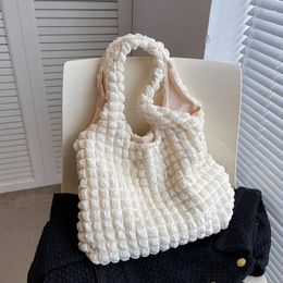 Waist Bags 2024 Women Nylon Tote Bag Pleated Quilted Bubble Cotton Handbag Lightweight Simple Large Capacity Shoulder