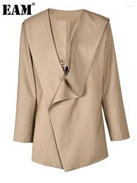 Women's Suits EAM Camel Irregular Blazer Women Big Size O-neck Long Sleeve Loose Fit Jacket Fashion Tide Spring Autumn 2024 1DF311604