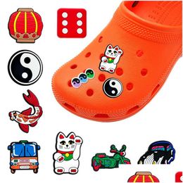 Shoe Parts & Accessories Moq 100Pcs National Tide Tai Chi Pattern Clog Jibz 2D Soft Pvc Shoe Charms Accessories Buckles Clog Decoratio Dhbex