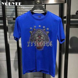 Men's T-Shirts Mens Summer T-shirt Tiger Design Hot Diamond Short Sleeve Fashion Brand Youth Male Tees Large Size Man Clothing Underlay Shirt J240221