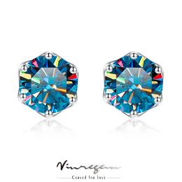 Earrings Vinregem 925 Sterling Silver Round 2CT Colourful Moissanite Stud Earrings for Women 100% Pass Diamond Test With GRA Drop Shipping