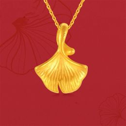 Pendants SMILE Full Gold 999 Ginkgo Leaf Pendant Necklace 3D Hard Gold Pure AU750 Chain Women's Boutique Jewelry Gift P191