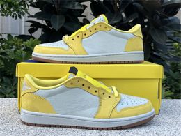 2024 Release Canary Travis1 Scott1 x 1 Low OG Authentic air Casual Shoes 1s Basketball Shoe Racer Blue-Light Silver-Gum Medium Brown DZ4137-700 Sports Sneakers